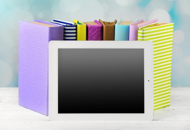 Close up of a tablet displaying a literacy app. The app features colorful graphics and interactive exercises designed to engage young learners. A small hand is tapping the screen, interacting with the app.