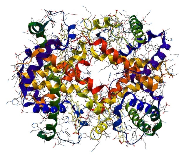 A detailed illustration of an antibody molecule binding to an amyloid plaque in the brain, with surrounding neurons depicted in a healthy state. The image should be scientifically accurate but also visually appealing, using color to differentiate the antibody, plaque, and neurons.