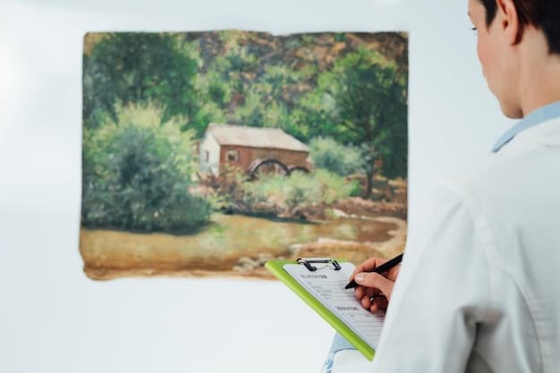 A completed art piece created by a veteran in therapy, depicting a landscape scene with both dark and bright colors, symbolizing the veteran's journey through trauma and healing. The painting is textured and expressive, showing the emotional depth of the artist.