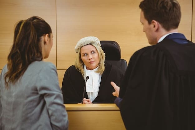 A courtroom scene with a lawyer passionately arguing on behalf of a client. The client looks relieved and hopeful. The lawyer is well-dressed and professional, exuding competence and empathy.