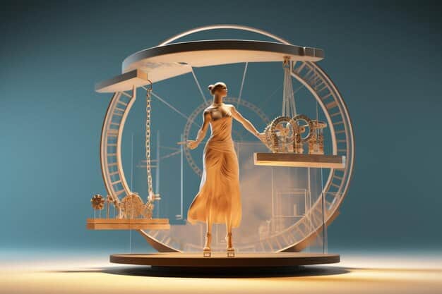 A symbolic image of digital scales of justice, with one side representing 