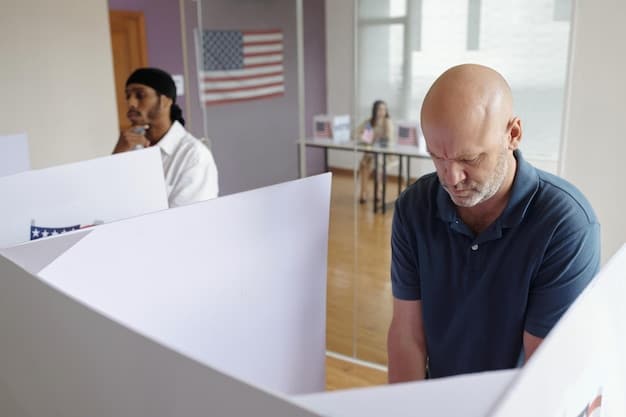 A ballot box being dropped inside, representing the security and integrity of the voting process, with a diverse background of people implied.