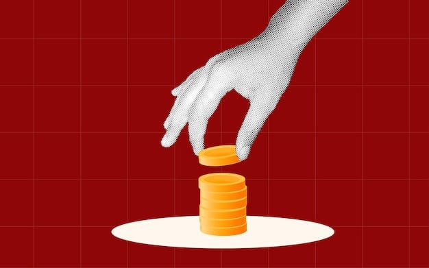 A stylized image of a hand dropping coins into two unequal piles, one much larger than the other, symbolizing wealth disparity.