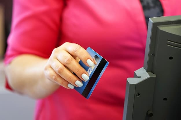 A close-up shot of a credit card being inserted into a payment terminal, with an overlay showing rising numbers or a graph indicating increasing interest rates, symbolizing the impact on credit card debt.