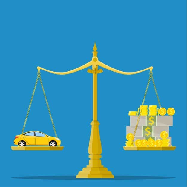 A detailed illustration of a financial balance scale, with one side clearly labeled 