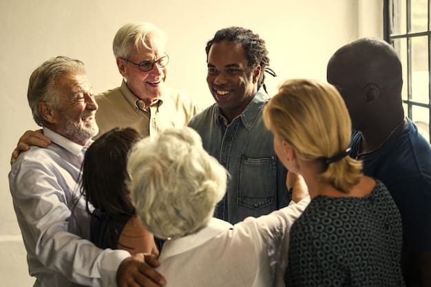 A diverse group of people, including older adults and young adults, participating in a group exercise class like yoga or brisk walking in a park, illustrating the importance of physical activity in diabetes management. Sunlight and greenery in the background.