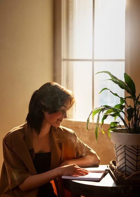 A person journaling or writing in a peaceful indoor setting, symbolizing self-reflection, personal growth, and mental clarity through intentional practices.