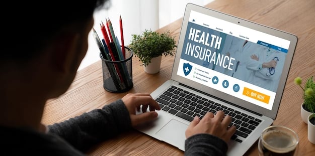 A person is looking thoughtfully at a computer screen displaying various health insurance plan options with different financial details (premiums, deductibles, out-of-pocket maximums), making notes on a pad. The setting is clean and analytical.
