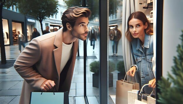 A split image showing on one side a person impulsively buying a luxury item and on the other side a person carefully comparing prices on their smartphone before buying a household staple, illustrating the difference between wasteful and smart spending during inflation, in accordance with Personal Finance in 2025: Navigating Inflation with Smart Budgeting Techniques.
