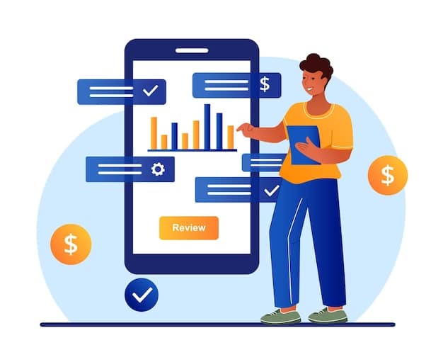 A person using a budgeting app on their smartphone, showing categories of expenses and income with clear percentages allocated to each, representing the process of creating a budget as part of the Personal Finance Checklist: 7 Essential Steps to Secure Your Financial Future by January 2025.