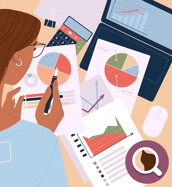 A person reviewing financial charts and graphs with a calculator on the desk, illustrating the importance of careful financial planning. This image relates to Personal Finance Insight: The Impact of Inflation on Your Long-Term Savings Goals.
