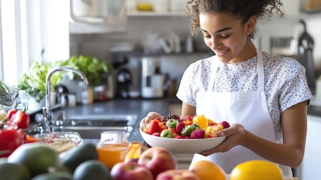 A person preparing a healthy meal with fresh fruits and vegetables, showcasing a heart-healthy diet. This image reinforces the dietary recommendations from the New CDC Guidelines: How to Reduce Your Risk of Heart Disease by 15% in 2025.