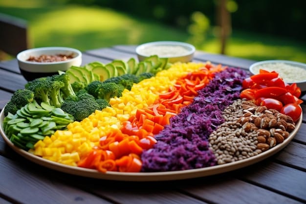 Close-up shot of a plate featuring a colorful array of vegetables, whole grains, and lean protein, representing a heart-healthy diet aimed at