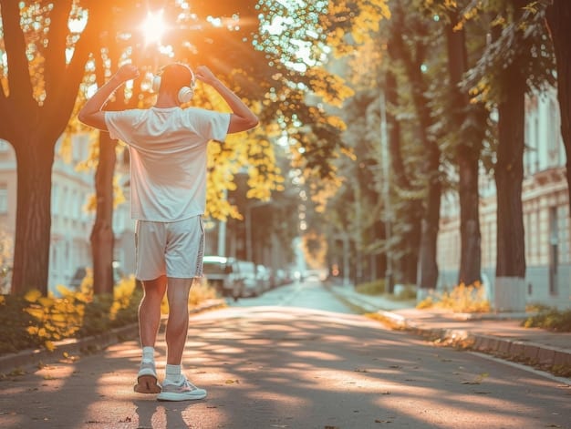 A person actively engaged in a brisk walk in a park, with sunlight filtering through the trees. The scene is energetic and promotes the idea of physical activity as a key component in Preventing Diabetes: Simple Lifestyle Changes That Can Cut Your Risk by 40%.