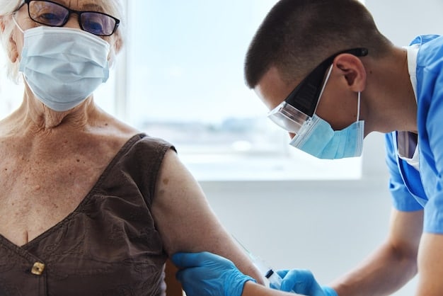 A close-up shot of a healthcare professional administering a flu shot to a patient. The focus is on the needle entering the arm, emphasizing the direct action of vaccination. The background is blurred, suggesting a medical environment and reassuring the viewer about the safety of the procedure, which helps in Beat the Flu: Expert Tips to Stay Healthy This Flu Season.
