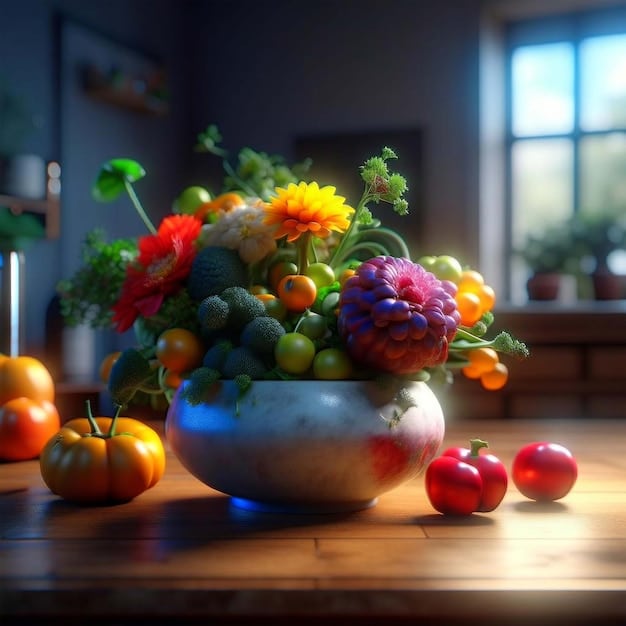 A colorful assortment of fruits and vegetables arranged on a kitchen table. There are vibrant oranges, leafy greens, bright red peppers, and other immune-boosting foods. The image conveys freshness and health, emphasizing a natural approach to staying healthy, as part of Beat the Flu: Expert Tips to Stay Healthy This Flu Season.