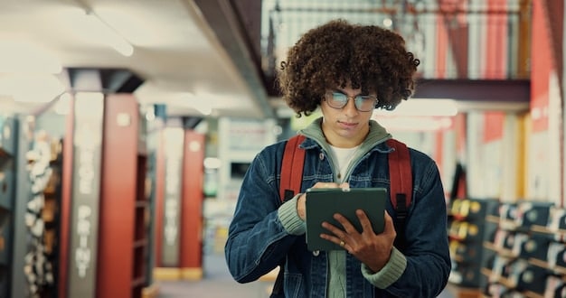 A high school student confidently using a tablet to work through a simulated digital standardized test, highlighting ease with the digital format.