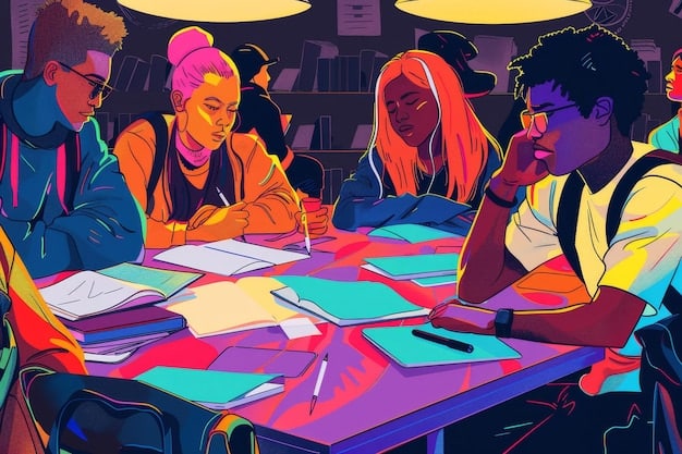 A diverse group of students collaborating on a project in a modern classroom, illustrating college and career readiness skills.